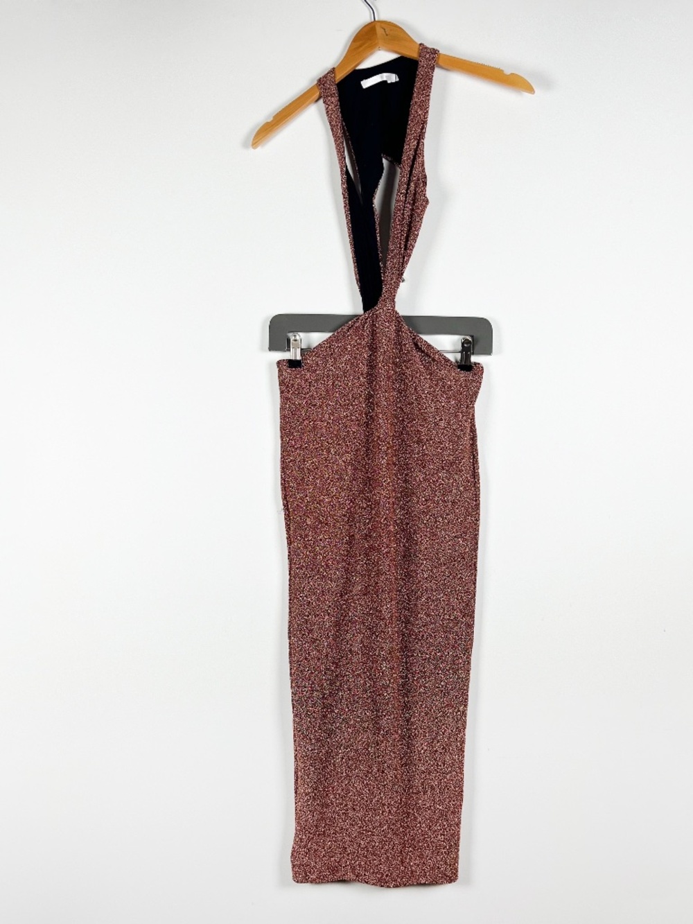 Natalie Rolt Nadia Metallic Bronze Sparkle Cut Out Stretch Bodycon Midi Dress 0